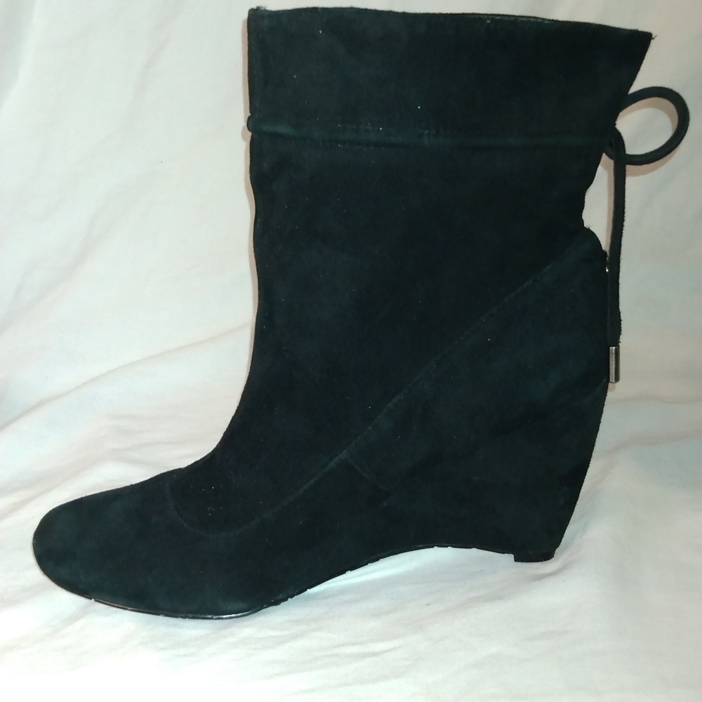 Black suede booties wedge heel size 8.5